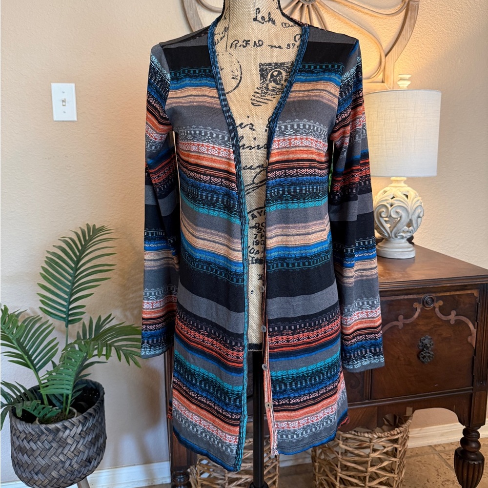 Maurices Vibrant Aztec Striped Lightweight Long Cardigan